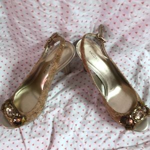Antonio Melani open toe cork and leather heels. Size 8M.